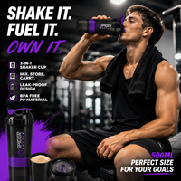 Vente en gros de bouteilles de shaker à protéines 3 en 1 de 500 ml avec compartiment pour poudre et boîte à pilules, sans BPA, étanches, en PP, pour la salle de sport, logo personnalisé