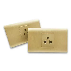 US standard 220v gold wall switch and socket pc plate 3 pins socket electrical