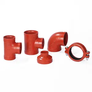 JIANZHI FM cast iron connect 90 degree bend ductile iron reducer flange fire fighting tee adaptor grooved coupling pipe fitting