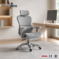 Chaise de bureau en maille avec options de logo personnalisé, accoudoirs 4D, pivotante, inclinable, appui-tête réglable, CE EN 1335, vente en gros, directement de l'usine OEM
