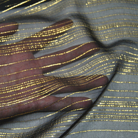 Tissu Dirac en Soie Satinée Crepe Jacquard Brodé Or Horizontal à Fond Noir 100% Soie 10mm pour Robe de Filles Vêtements Somaliens