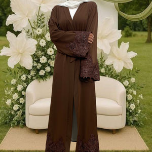 9.9 grande vendita di lusso Abaya graziosi fiori Applique con paillettes lucide le donne aprono abiti di tacchino islamico Abaya musulmano 1989 # - Product Image 5