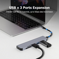 Hub Usb C 6 In 1, Adaptor Kabel Usb C Hub Ke Usb 3.0 4K/2K Berkualitas Tinggi Tipe-c
