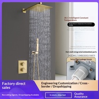 Ensemble de douche thermostatique intelligent encastré en cuivre brossé doré avec design minimaliste moderne