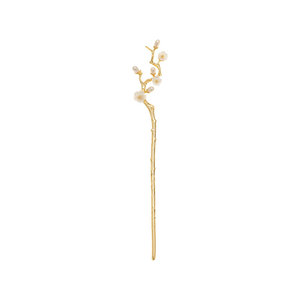 Muyu Plum Blossom Hairpin 15 Cm Gold With Pearls For Wedding Chinese Style - Product Image 5