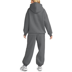 Ensemble de survêtement femme couleur unie, sweat-shirt oversize et pantalon de survêtement, deux pièces streetwear coupe ample longueur intégrale - Product Image 2