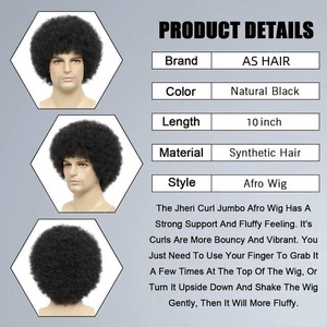 Parrucche a sbuffo Afro riccia <span class=keywords><strong>corta</strong></span> e crespo in pizzo naturale a onda naturale ad alta temperatura in fibra sintetica per capelli da <span class=keywords><strong>uomo</strong></span> nero - Product Image 3