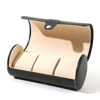 Boîte à montres ronde en cuir PU anti-poussière, 3 emplacements, étui de rangement cylindrique pour montres, organisateur de bijoux et bracelets avec bouton-pression, cadeau