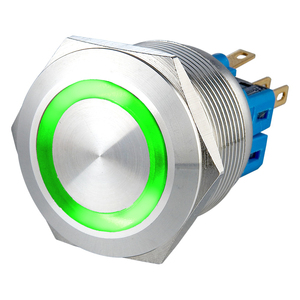 Interruptor de Botón Pulsador LED Industrial de 25mm 5A 1NO1NC Momentáneo 250V IP65 Impermeable de Acero Inoxidable con Anillo Plano Iluminado 24V - Product Image 4
