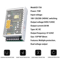 MZMW D-75A D-75B D-75C 75W 5V 12V 15V 24V LED CCTV SMPS Transformateur AC DC Double Sortie Alimentation à découpage multiple