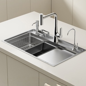 Grand évier de cuisine multifonctionnel à cuve unique encastrable en acier inoxydable 304 avec motif grain de riz - Product Image 1