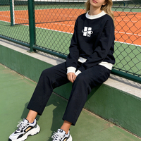 Conjunto Deportivo de Felpa para Mujer, Personalizado al por Mayor, con Bordado de Cadena, 330GSM, Diseño Holgado con Bloques de Color, para Gimnasio y Ejercicio al Aire Libre