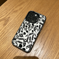 Coque de téléphone IMD de luxe couleur floral ombre foncée argentée, antichoc, rigide, pour iPhone 16 15 Pro Max, mode féminine