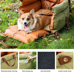 Transportín de Viaje de Lujo <span class=keywords><strong>para</strong></span> Mascotas, Cama Elevada <span class=keywords><strong>para</strong></span> <span class=keywords><strong>Perros</strong></span> <span class=keywords><strong>en</strong></span> el Asiento Trasero del Coche, de Piel Sintética de Lujo, Impermeable, con Cojín Suave y Cuerda de Seguridad - Product Image 5