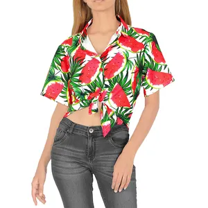 공장 도매 폴리 에스터 디지털 인쇄 비치 착용 의류 여성 캐주얼 하와이 셔츠
