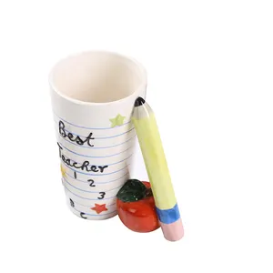 Taza de café de cerámica personalizada de alta calidad, cono con mango de lápiz para Profesor, taza de dolomita para bebidas, regalo turístico, taza escolar