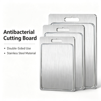 Planche à découper double face en acier inoxydable 304, antibactérienne, avec rainure pour les jus, plusieurs tailles