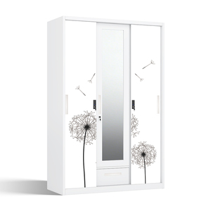 Armario de Acero Impreso con 3 Puertas Corredizas, Espejo y Cajón Inferior de 1200 mm para Almacenamiento - Product Image 2