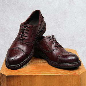 Chaussures en cuir Goodyear Welted pour hommes, semelle en cuir véritable, bout rond, chaussures habillées décontractées tendance - Product Image 2