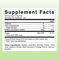 Gummies à l'acide folique naturel sans sucre de haute qualité, complément alimentaire à base de plantes pour adultes, renforce le système immunitaire et le bien-être émotionnel