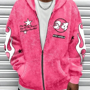 Sudadera con Capucha de Alta Calidad para Hombre, 100% Algodón, Estilo Boxy, Personalizada con Estampado Gráfico Digital, Lavado Ácido, Cierre de Cremallera, Estilo Y2K - Product Image 2