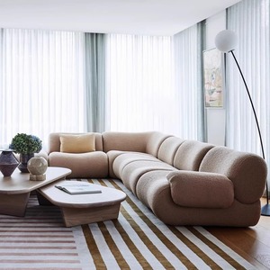 Set di lusso moderno divano modulare a forma di L con copertura in tessuto di riempimento spugna Design ecologico per salotti appartamento - Product Image 4