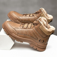 Bottes de protection pour hommes à tige haute en cuir microfibre, doublées de polaire, isolées en coton, chaudes, antidérapantes, résistantes à l'usure, pour l'hiver