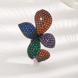 Anillo Floral Grande <span class=keywords><strong>de</strong></span> Cristal Colorido al por Mayor, Chapado en <span class=keywords><strong>Oro</strong></span> <span class=keywords><strong>de</strong></span> 18K, <span class=keywords><strong>con</strong></span> Circonitas Arcoíris y Micropavé, Joyería para Fiesta <span class=keywords><strong>de</strong></span> Cóctel - Product Image 6