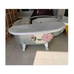 ZF Cheap bathtub with four legs and pink flower silver mosaic tiles mural adult bathtub small bathtub for children shower