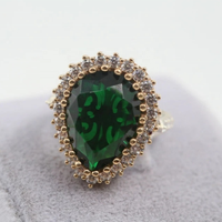 Bague Vintage Antique en Argent Sterling 925 avec Émeraude en Forme de Goutte de Larme Cultivée en Laboratoire pour Femme – Idéale pour les Fêtes