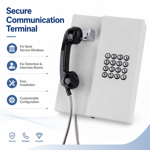Téléphone sécurisé pour ligne directe client avec boutons métalliques et cordon blindé pour système téléphonique mural public (prisons, banques) - Product Image 1