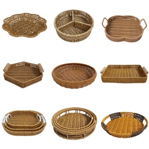 Handgemaakte, ecovriendelijke, duurzame, geweven rotan plastic opbergmand met opvouwbare handgrepen, stapelbaar ontwerp voor het opbergen van fruit/groenten - Product Image 2