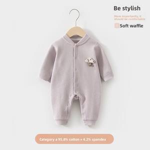 Mono de bebé de algodón puro para primavera y otoño, ropa de exterior tipo gofre para recién <span class=keywords><strong>nacido</strong></span>, sin costuras, con costuras planas. - Product Image 6
