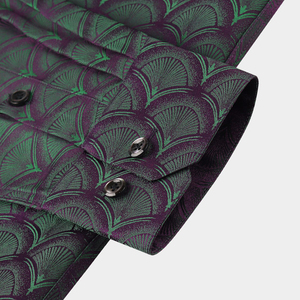 Camisa informal <span class=keywords><strong>de</strong></span> satén <span class=keywords><strong>de</strong></span> gama alta para hombre, camisa con estampado Vintage <span class=keywords><strong>de</strong></span> manga larga italiana <span class=keywords><strong>de</strong></span> un solo pecho verde <span class=keywords><strong>pavo</strong></span> real para banquete <span class=keywords><strong>de</strong></span> boda - Product Image 3