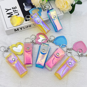 Holographic <b>Lipstick</b> Keychain Waterproof Makeup Pouch Bag Charm Rainbow Reflective Cosmetic <b>Case</b> Portable Mini Keyring Accessory - Product Image 1