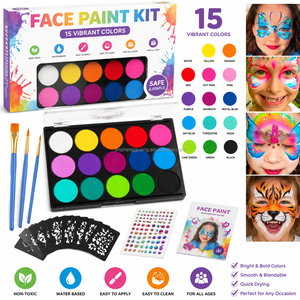 Kit <span class=keywords><strong>de</strong></span> <span class=keywords><strong>peinture</strong></span> faciale SFX imperméable à base d'huile, 15 couleurs, <span class=keywords><strong>palette</strong></span> <span class=keywords><strong>de</strong></span> <span class=keywords><strong>peinture</strong></span> corporelle néon avec 3 pinceaux pour les festivals - Product Image 1