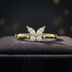 Anillo de Diamante Cultivado en Laboratorio con Corte Marquesa, Diseño de Mariposa, Chapado en Rodio, Oro 10K/14K/18K, Plata 925/935, Joyería Fina para Compromiso y Boda - Product Image 1