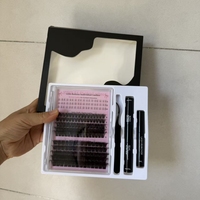 Kit Bulu Mata Cluster DIY Buatan Tangan Grosir, Mix D Curl Alami, Logo Kustom, Label Pribadi