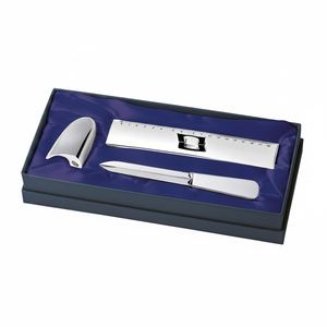 Ensemble d'ouvre-lettres argentés avec règle et taille-crayon, 3 pièces, en coffret cadeau - Product Image 2