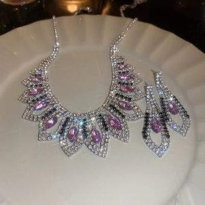 Bling Bling paillettes gland strass géométrique luxe fête de mariage dames colliers ensemble avec boucles d'oreilles - Product Image 2