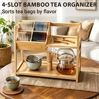 Organiseur de sachets de thé matcha en bambou à 2 niveaux et 4 compartiments avec séparateur amovible pour sachets de sucre et dosettes de café, utilisation multi-scènes