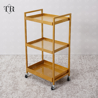 Chariot de salon pliable Turri Metal Gold avec 4 roues, chariot robuste et durable pour salon et usage en salon de beauté