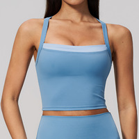 Grenzüberschreitendes Atmungsaktives Yoga-Tanktop mit Bare-Feel-Effekt, Zweiteiliges Set mit Kontrastfarben, Überkreuzter Rücken, Mittlerer Halt, Stylischer Sport-BH