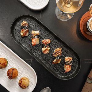 Rock-pattern <b>Ceramic</b> Sushi Sashimi <b>Plate</b> Restaurant Porcelain Dim Sum <b>Plate</b> Rectangle Snack Dessert Serving Tray - Product Image 2