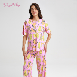<span class=keywords><strong>Pigiama</strong></span> da donna con motivo <span class=keywords><strong>leopardato</strong></span> personalizzato a manica corta con motivo <span class=keywords><strong>leopardato</strong></span> da donna - Product Image 4