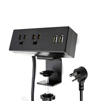 Stop Kontak Meja Konferensi 2 Outlet 2 Port USB-A Standar Colokan AS dengan Penjepit Meja