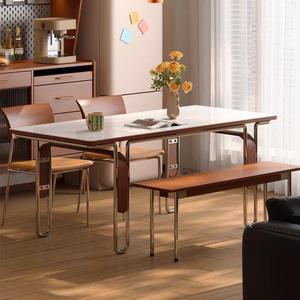 โต๊ะรับประทานอาหารไม้เนื้อแข็งทรงสี่เหลี่ยมโครงเหล็กสแตนเลสโครงสร้างมั่นคงเฟอร์นิเจอร์ห้องนั่งเล่น - Product Image 1