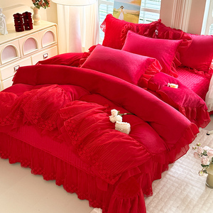 <span class=keywords><strong>Set</strong></span> Copripiumino in Velluto Invernale King <span class=keywords><strong>Size</strong></span> Rosso Borgogna con Design Tessuto per Letti Matrimoniali - Product Image 2