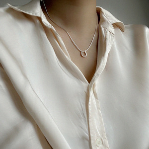 Collar de Cadena de Serpiente con Hebilla en Forma de U Geométrica, Plata de Ley 925, Cadena para Clavícula para Mujer, Uso Diario - Product Image 3