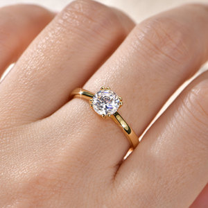 Anillos de Moissanita con Certificación GRA, Corte Redondo, Color D, VVS1, 1ct, Engaste de Doble Punta, Solitario, Cobre con Baño de Oro de 14K, Joyería para Uso Diario - Product Image 4